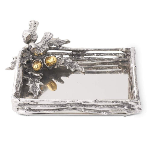Bandeja de plata pulida con pájaros y hojas de roble / Polished Silver Tray with Birds and Oak Leaves