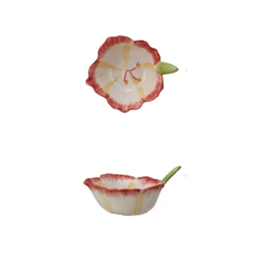 Cuencos de cerámica pintados a mano con forma de flor.