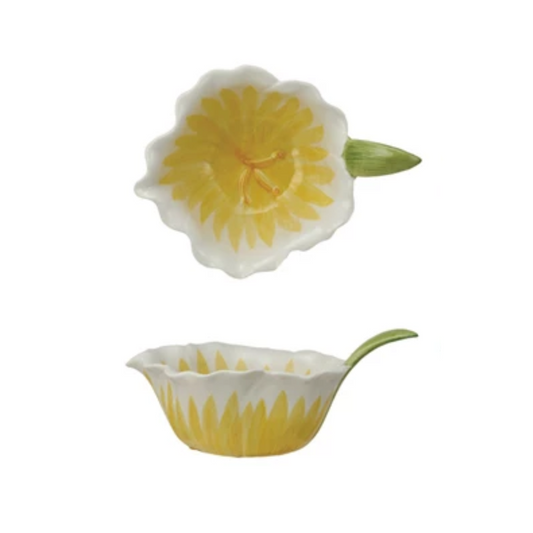 Cuencos de cerámica pintados a mano con forma de flor.