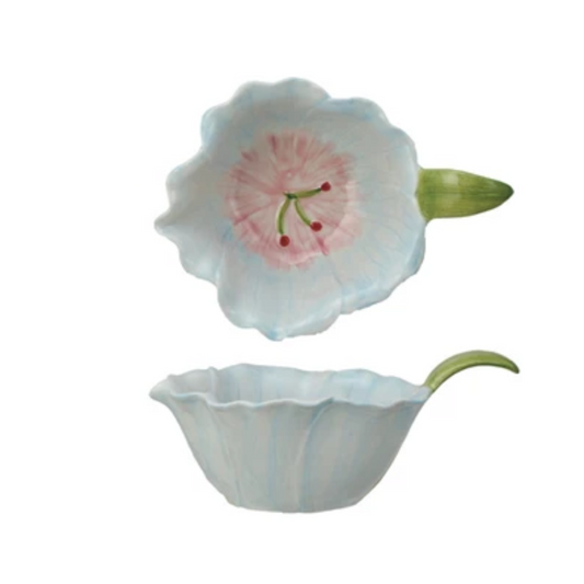 Cuencos de cerámica pintados a mano con forma de flor.