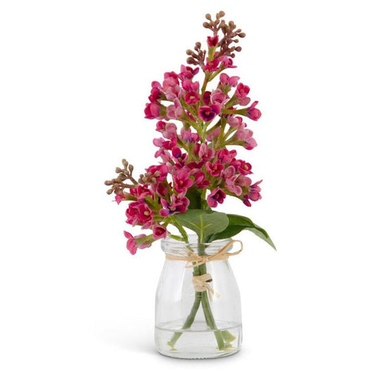 9.25 INCH LILAC IN GLASS VASE - Jarrón de cristal con lila
