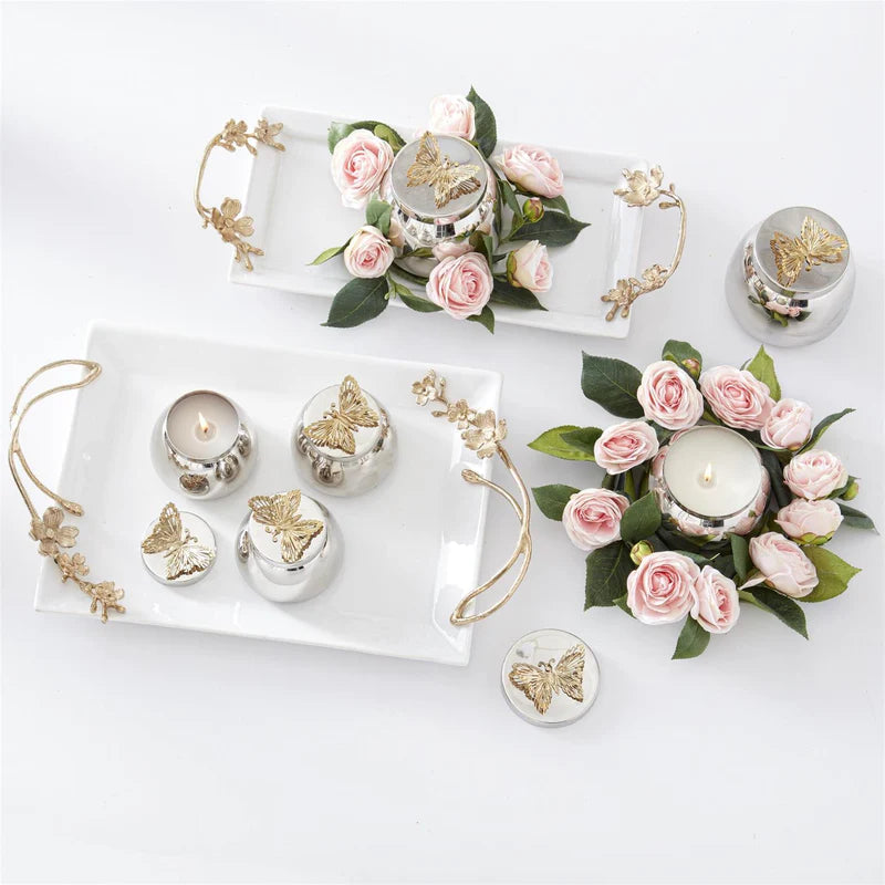 Inch Silver Metal Filled Candle Jar W/Butterfly Lid