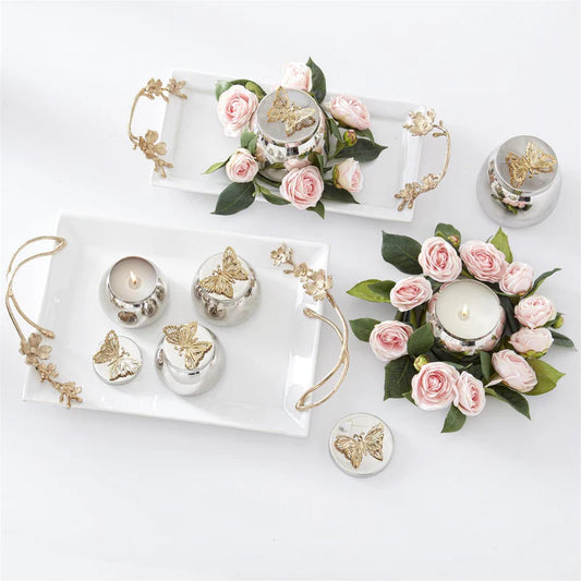 Inch Silver Metal Filled Candle Jar W/Butterfly Lid