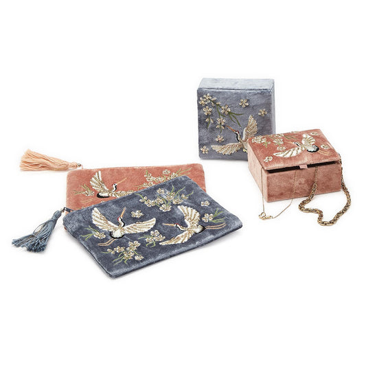 Hail the Heron Embroidered and Embellished Multipurpose Pouch and Trinket Box Set
