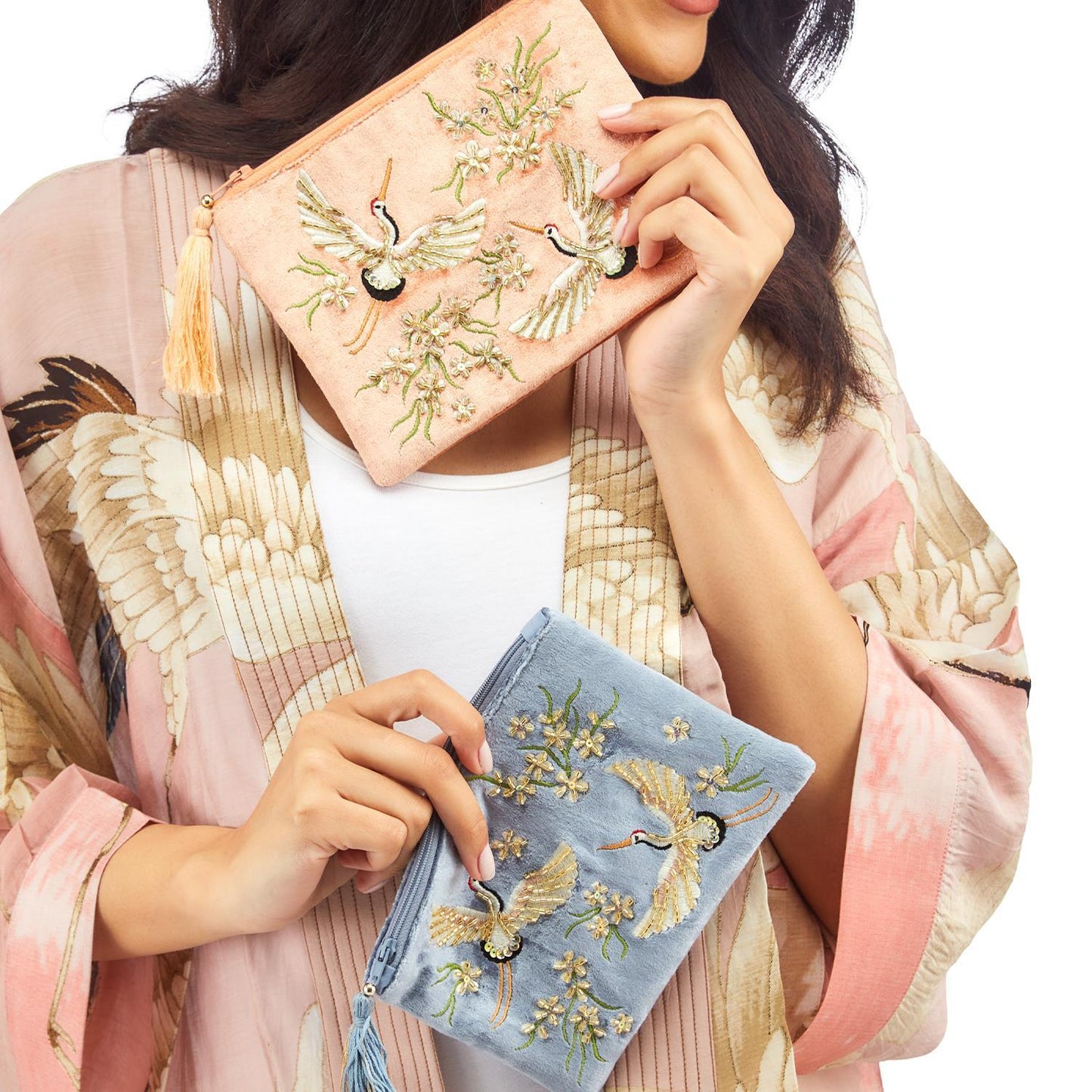 Hail the Heron Embroidered and Embellished Multipurpose Pouch and Trinket Box Set