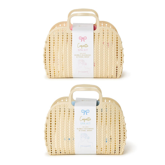 Coquette Spa Time Headband and Snap Closure Wrap Towel Set Assorted 2 Bow Print Colors: Pink and Blue- Terrycloth