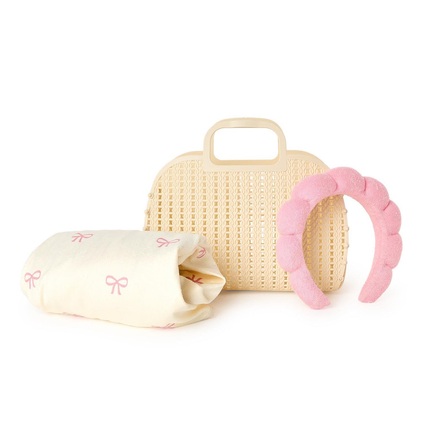 Coquette Spa Time Headband and Snap Closure Wrap Towel Set Assorted 2 Bow Print Colors: Pink and Blue- Terrycloth