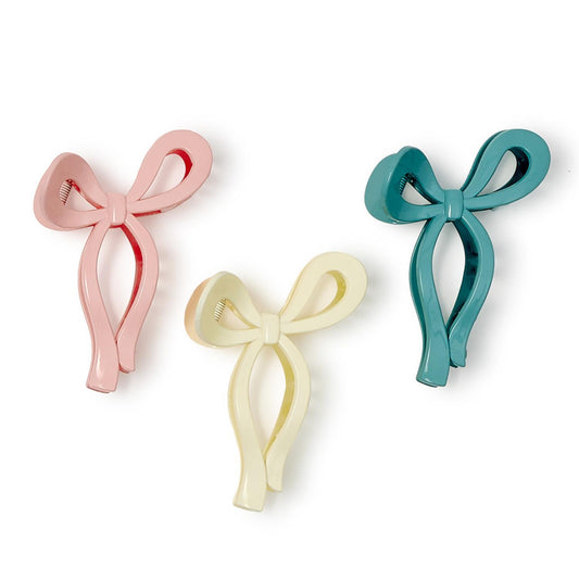 Bow-tiful Claw Clip Assorted 3 Colors: Coquette Pink, Baby Blue and Ivory - Acrylic