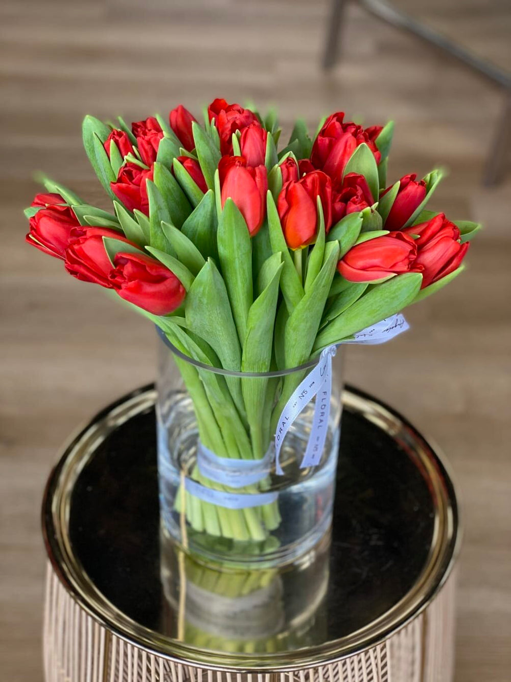 RED TULIPS IN JAR