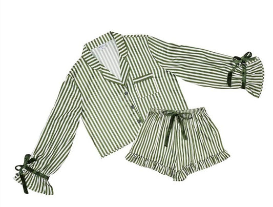 BELLA APPAREL VELBOW TWO PC GREEN STRIPE 6947