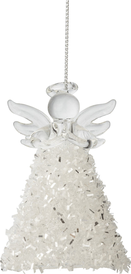 GLASS ANGEL ORNAMENT, SILVER AN