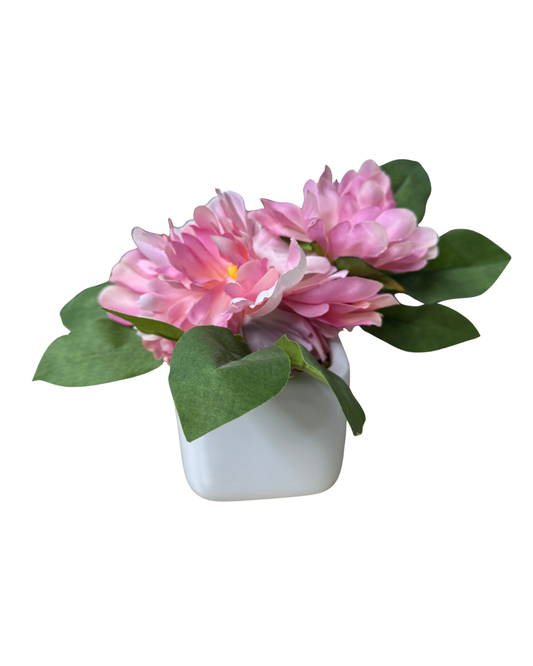 Flor peonía rosada 7 pulgadas en jarrón cerámica