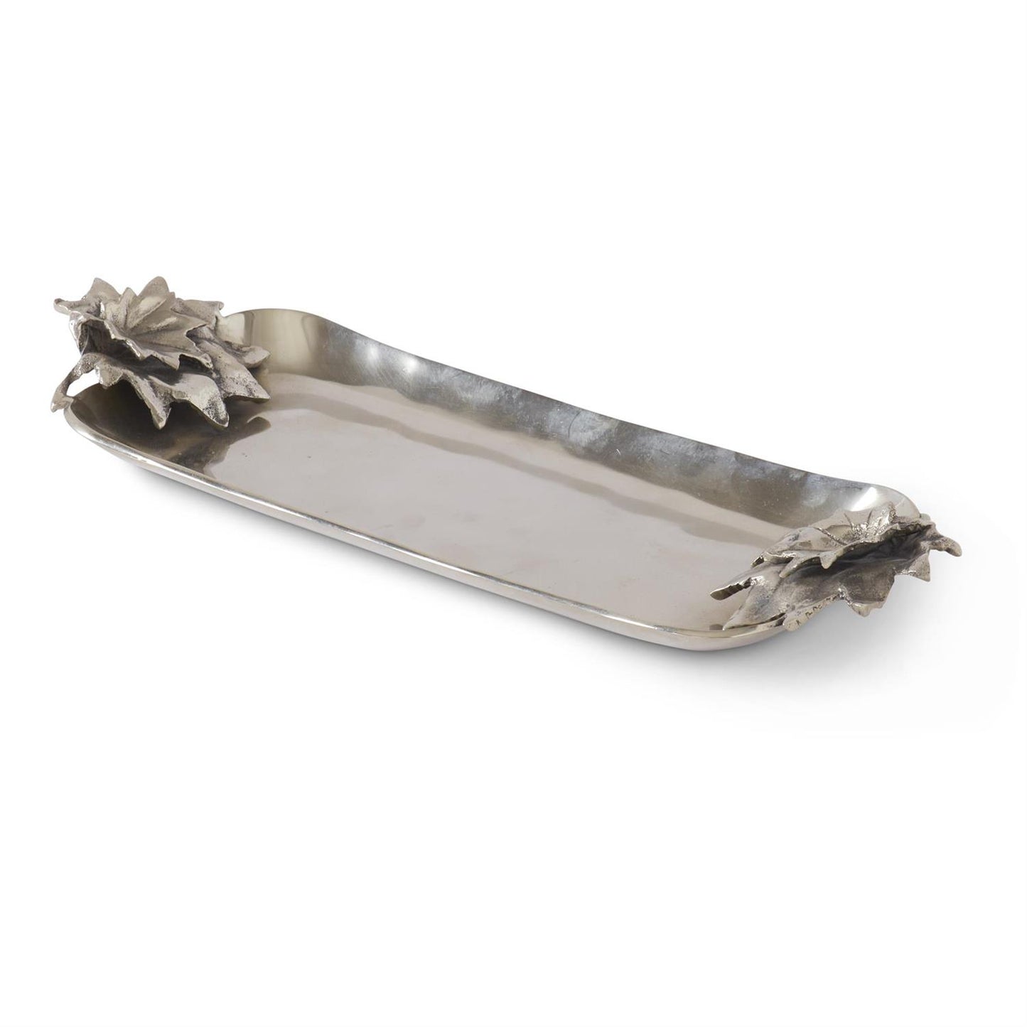 18 Inch Silver Metal Rectangular Tray w/Leaves & Acorn