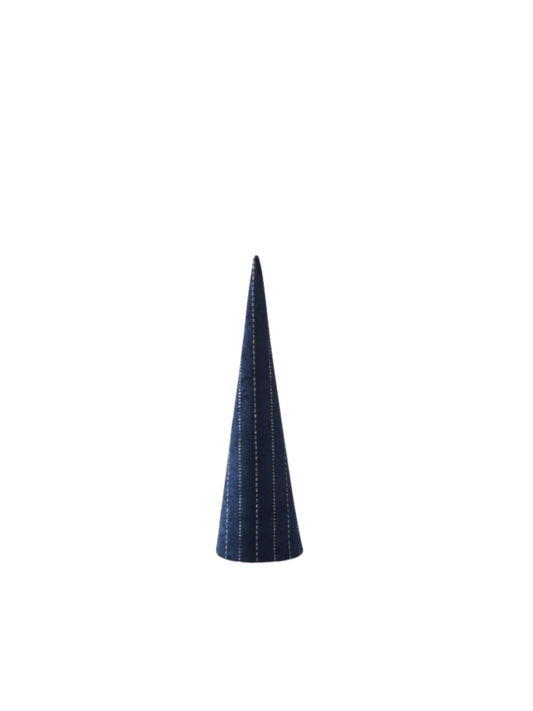 Silver Striped Navy Blue Velvet Nesting Cones Trees