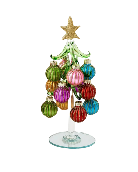 Handmade Glass Tree w/Balls - Árbol Navideño de Cristal
