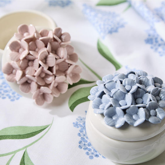 Hydrangea Trinket Jewelry Box with Lid Assorted 2 Colors (Pink and Blue) - Porcelain