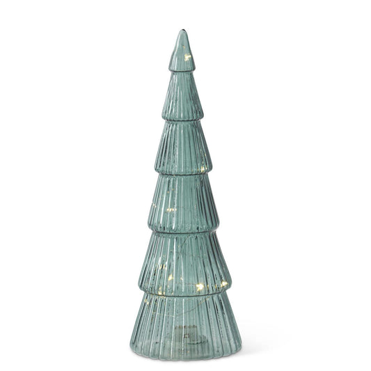 Sage Green Ribbed Glass LED Christmas Trees w/Timers - Adornos de Árbol LED