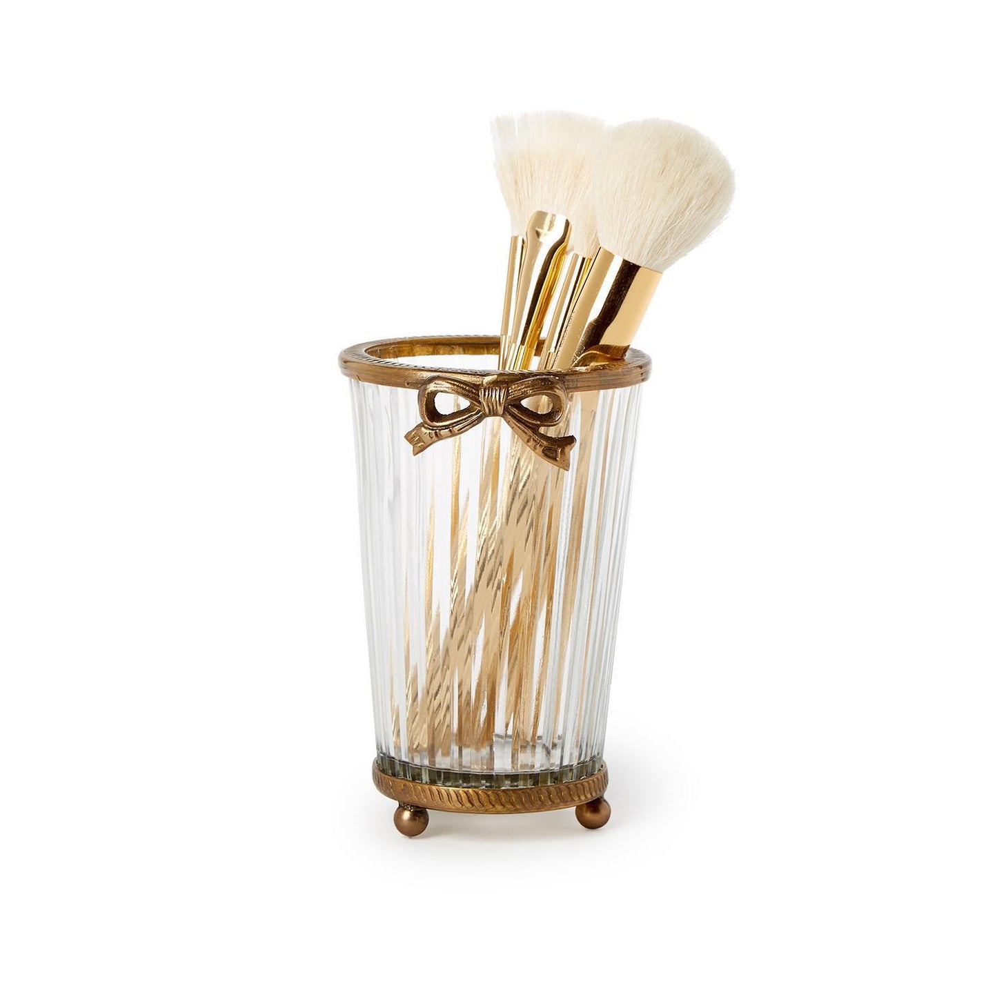 Antique Gold Finish Hand Cut Glass Vase with Bow Accent - Glass/Brass
