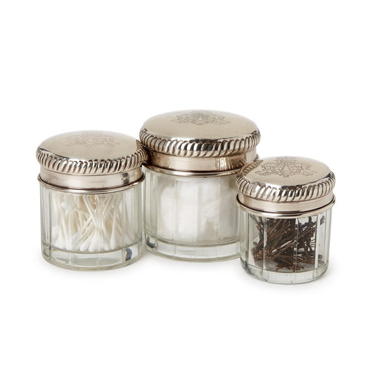 Decorative Glass Jars with Antique Silver Plated Brass Lid