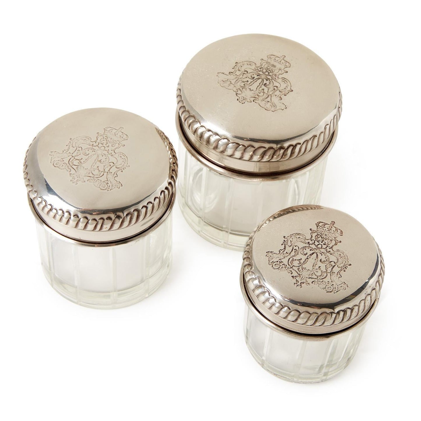 Decorative Glass Jars with Antique Silver Plated Brass Lid