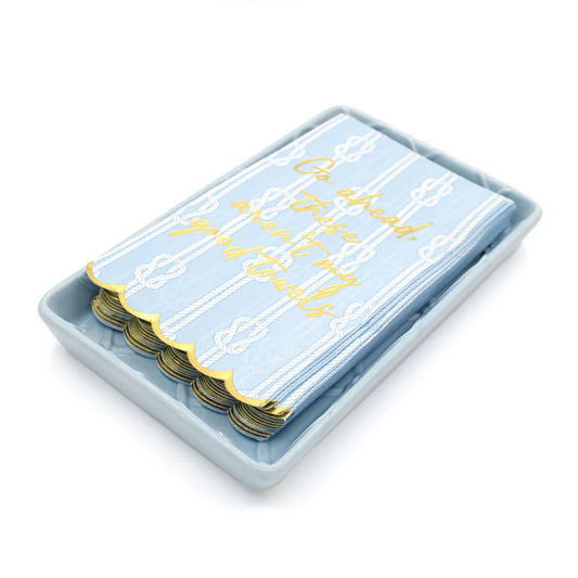 Blue Textured Guest Towel Tray - Bandeja para toallas de invitados