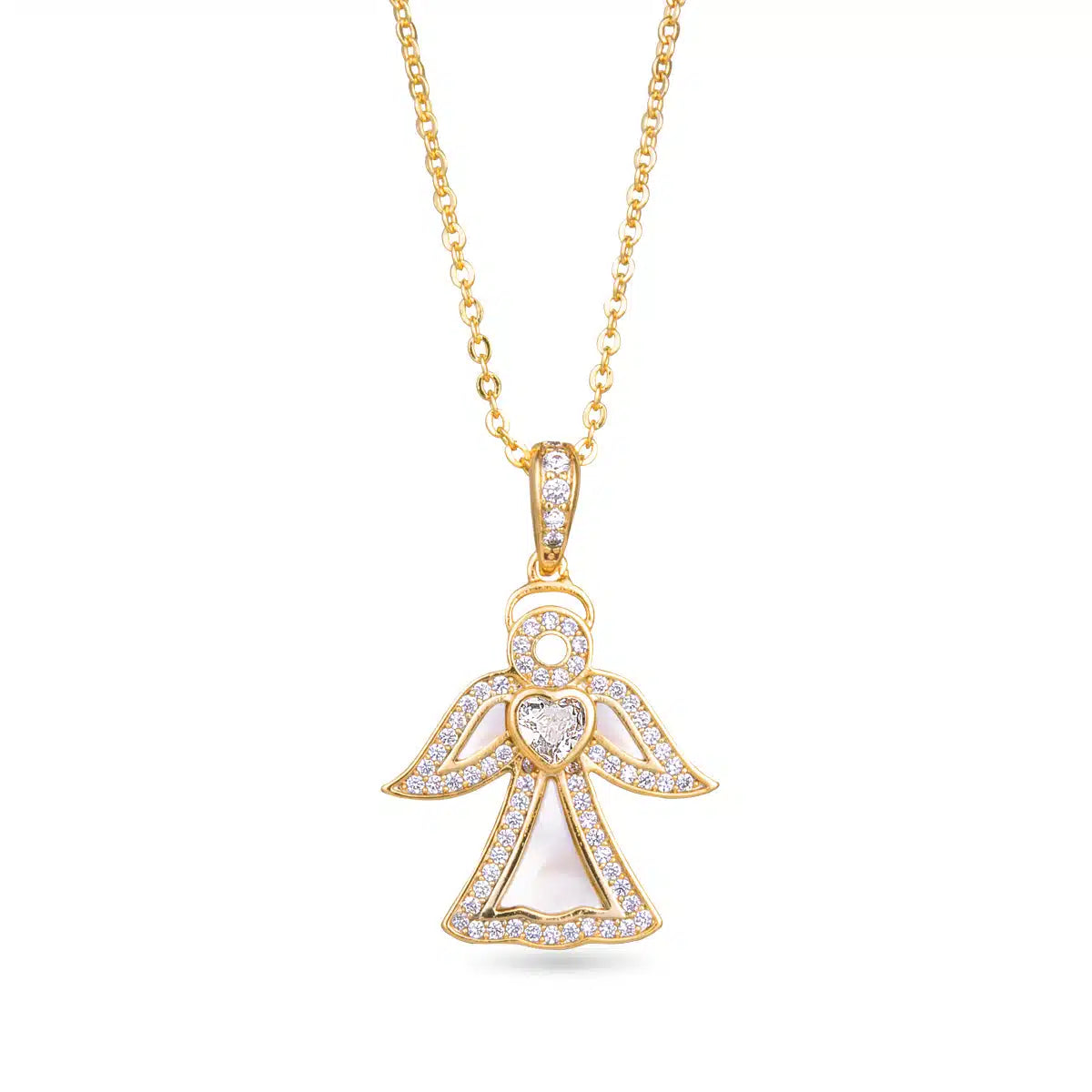 Gold CZ MOP Angel Necklace - Collar