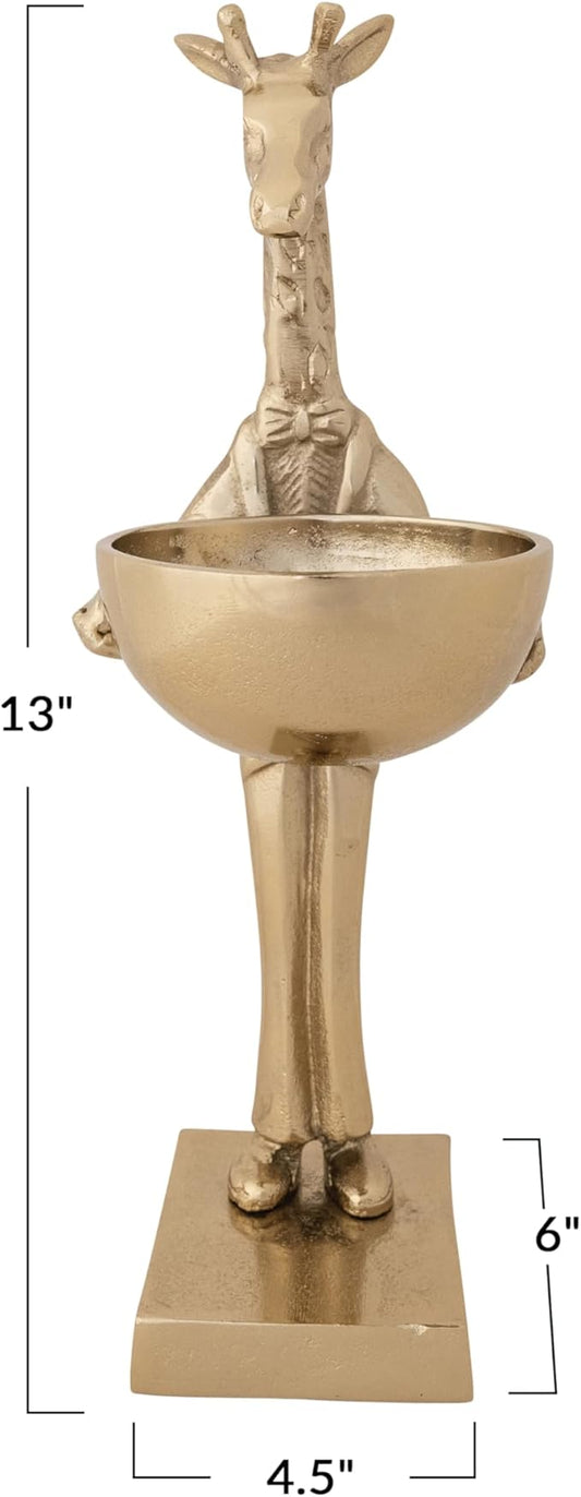 Cast Aluminum Giraffe Holding Bowl, Gold Finish - Jirafa de Aluminio con Bowl