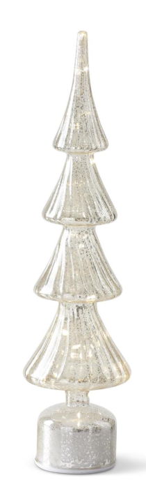 Rotating Ribbed Silver Mercury Glass LED Trees w/Timers