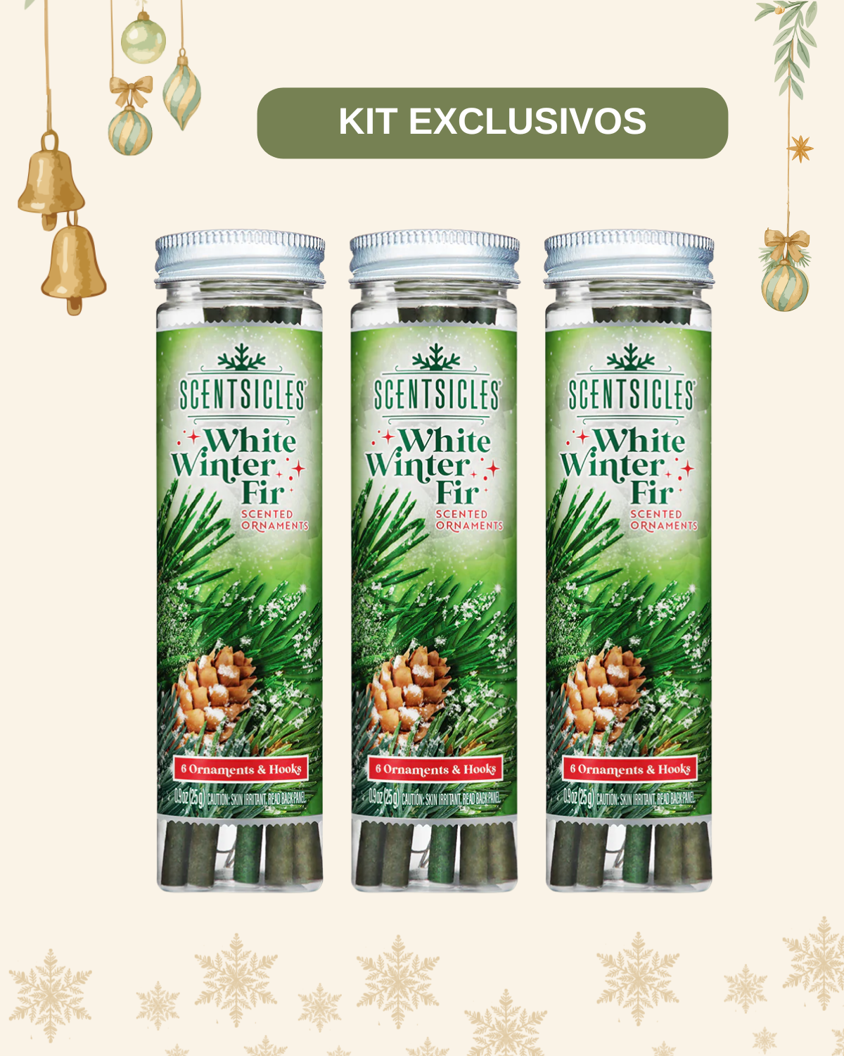 Kit Exclusivo Scentsicle White Winter Fir Scented Ornaments