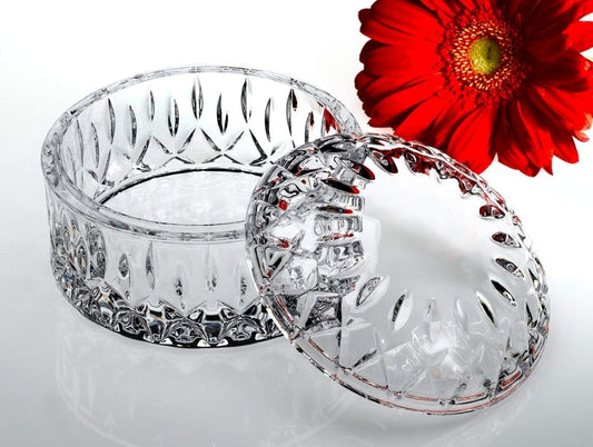 Joyero redondo de cristal con tapa / ROUND CRYSTAL JEWEL BOX