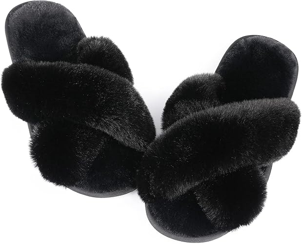 Black Fluffy Slippers