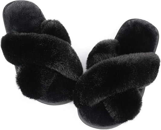 Black Fluffy Slippers