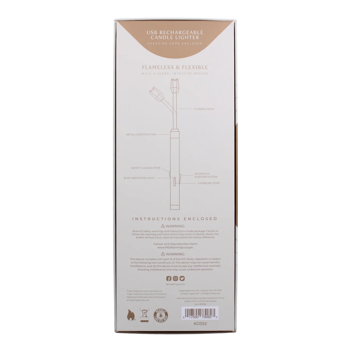 Encendedor de velas Cream & Gold Recargable USB