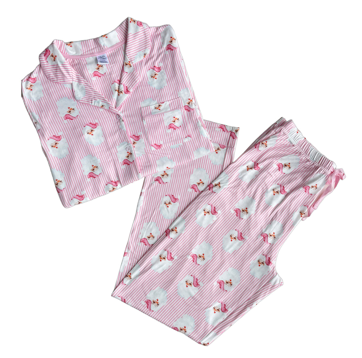 Button Down Loungewear Set - Merry Pinkmas Santa - Pijama Navideña