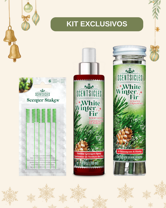 Kit Exclusivo Scentsicle White Winter Fir Spray, Stand, Ornament