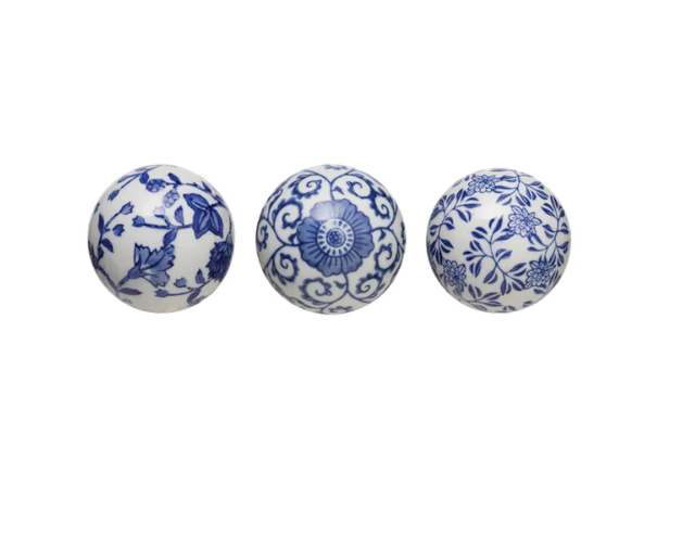 Blue & White 3 Styles, 3 Round Ceramic Orb