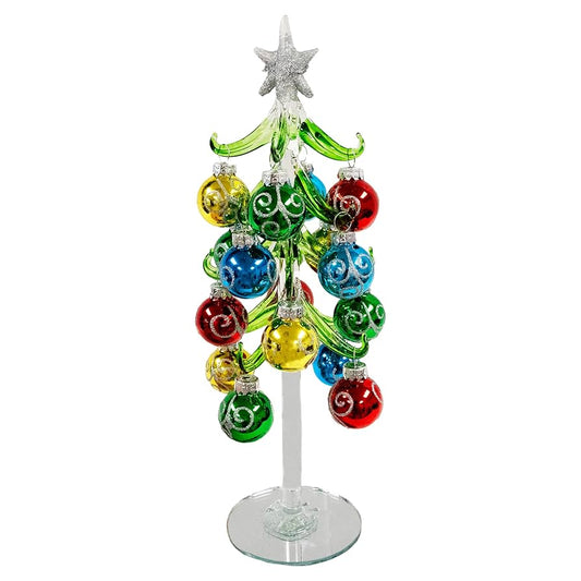 Mini Glass Christmas Tree w/ Silver Glitter Ornaments
