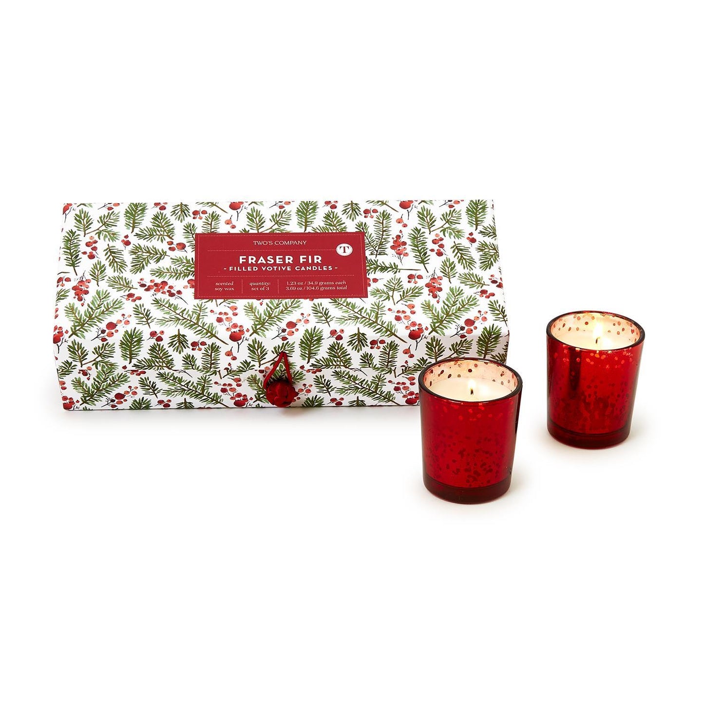 Juego de 3 velas con aroma a abeto Fraser Merry Berry en caja de regalo - ABT 7 Hrs/1,23 oz./34,8 g /cera de soja/vidrio