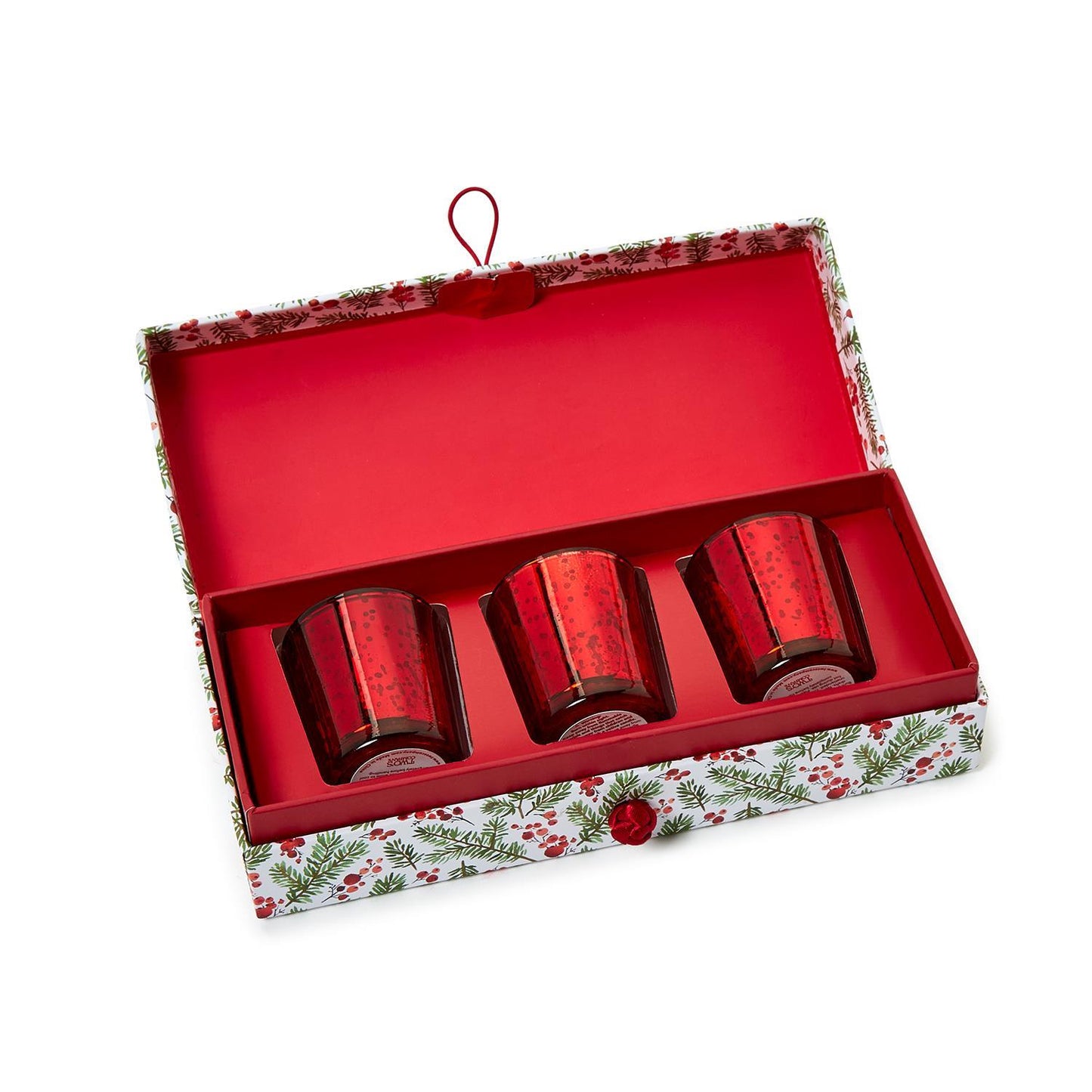 Juego de 3 velas con aroma a abeto Fraser Merry Berry en caja de regalo - ABT 7 Hrs/1,23 oz./34,8 g /cera de soja/vidrio