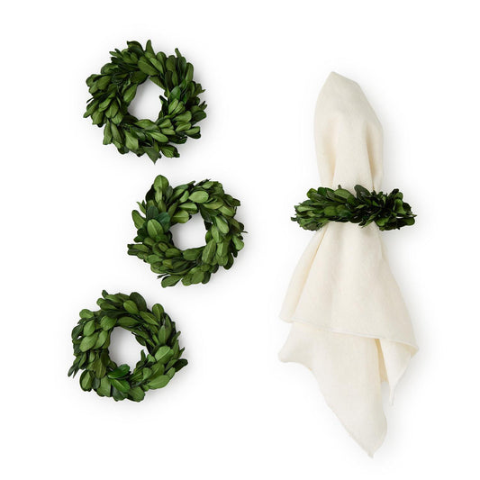 Set of 4 Preserved Boxwood Wreath Napkin Rings