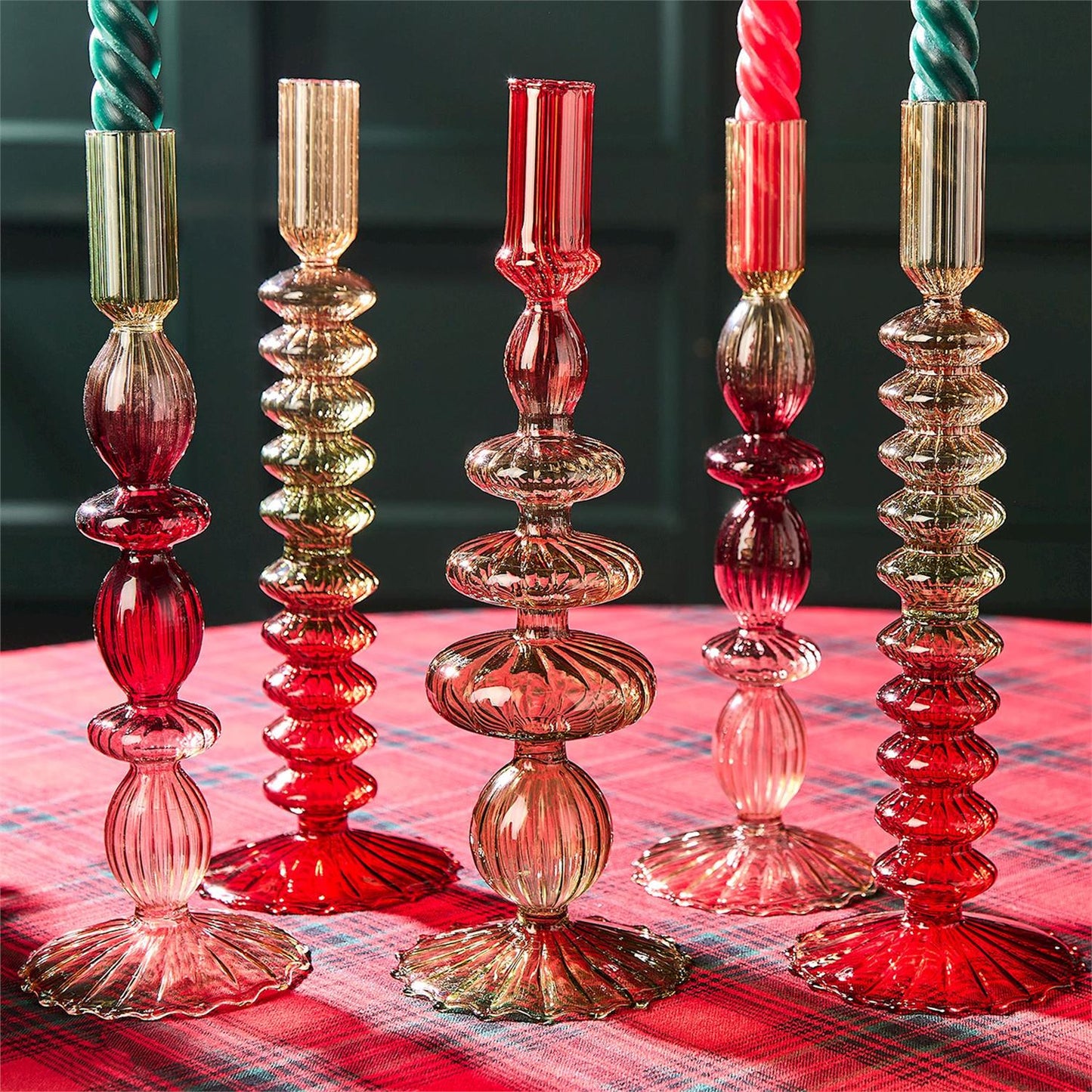 Holiday Ombre Hand-Blown Glass Candlesticks Assorted 3 Shapes/Colorations - Glass