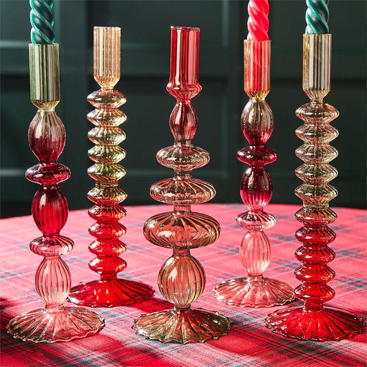 Holiday Ombre Hand-Blown Glass Candlesticks Assorted 3 Shapes/Colorations - Glass