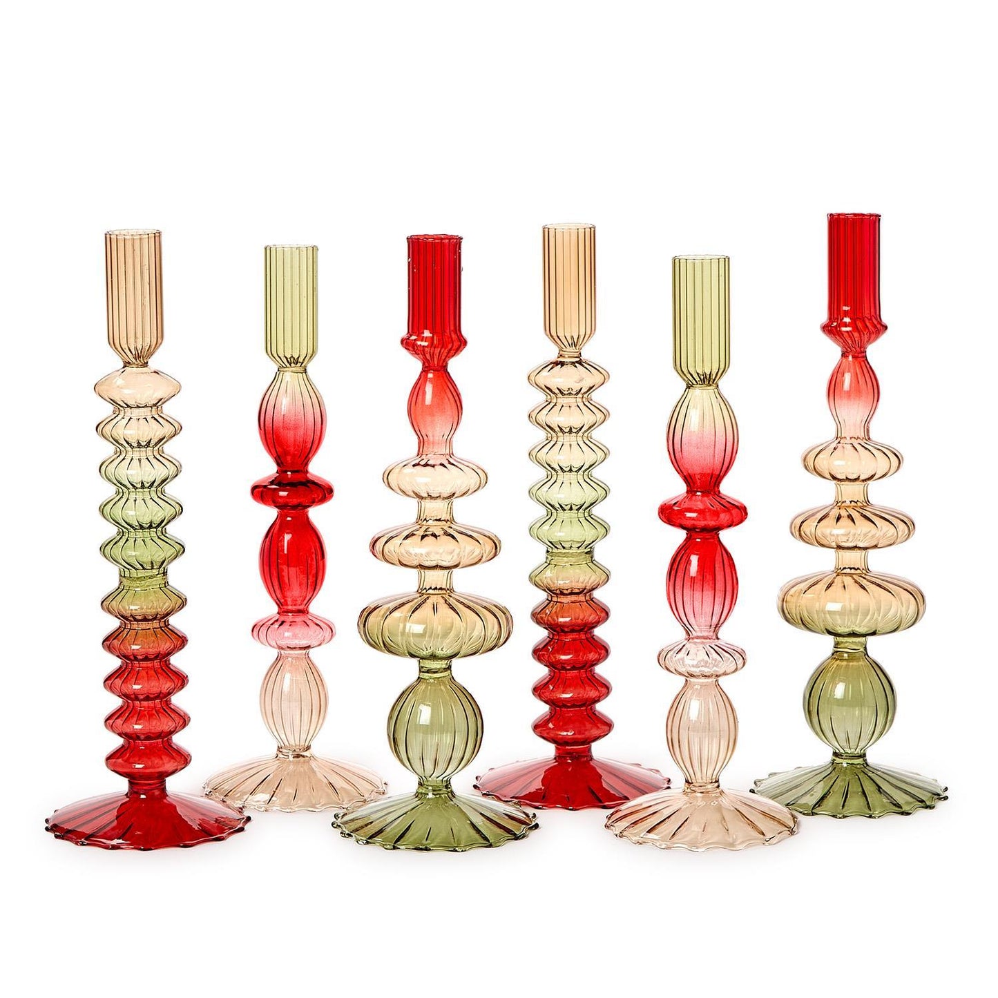 Holiday Ombre Hand-Blown Glass Candlesticks Assorted 3 Shapes/Colorations - Glass