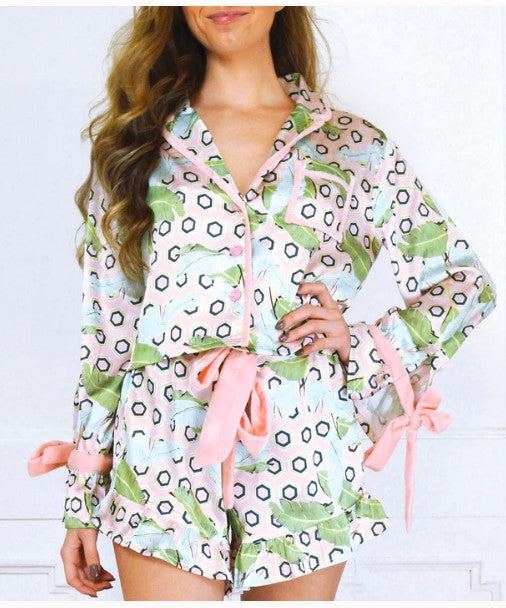 Satin Short Set Geo Palm- M