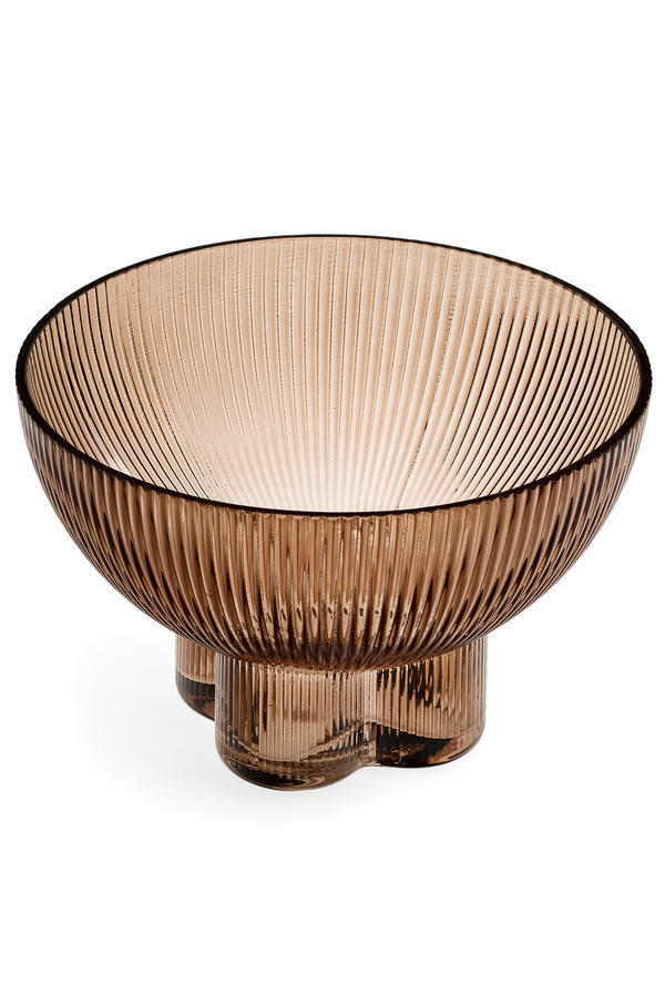 Bowl Pedestal Glass Ribbed - Cuenco con Base de Pedestal