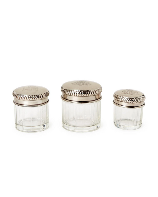 Decorative Glass Jars with Antique Silver Plated Brass Lid