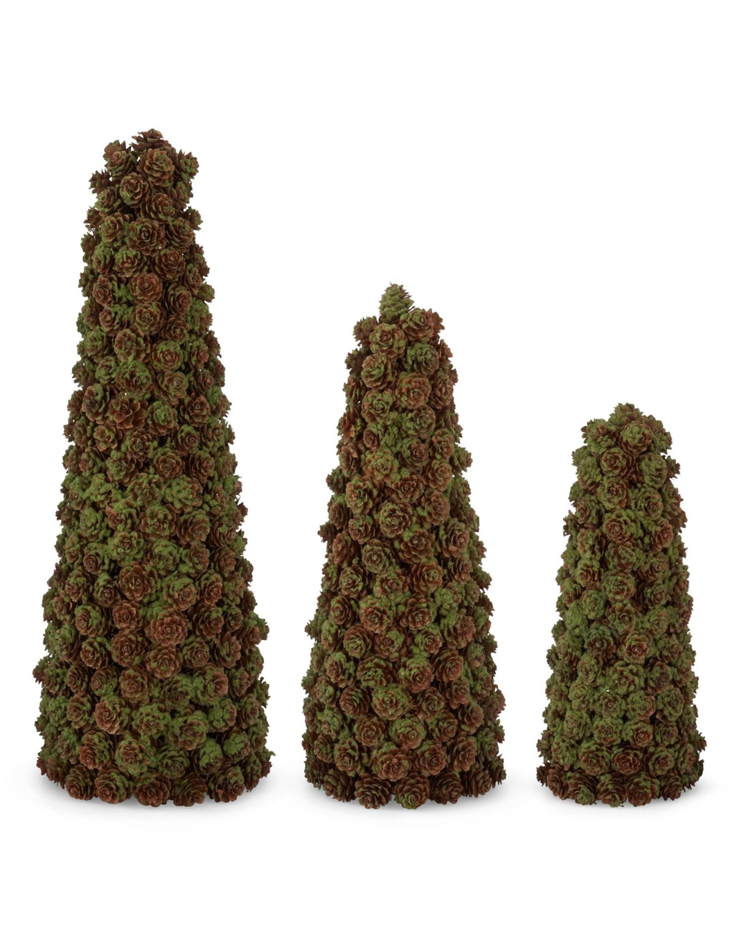 Set of 3 Green & Brown Mini Pinecone Cone Trees