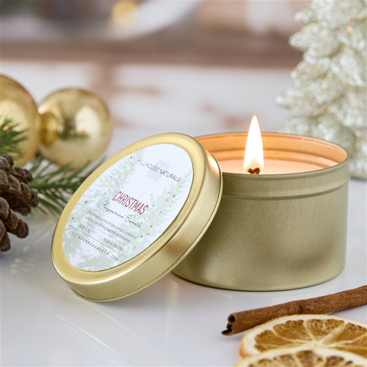 CHRISTMAS 5OZ CANDLE IN GOLD TIN