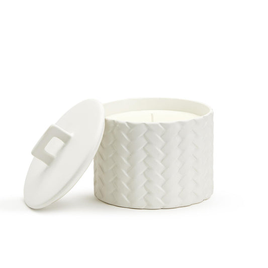 WHITE BASKET WEAVE CANDLE