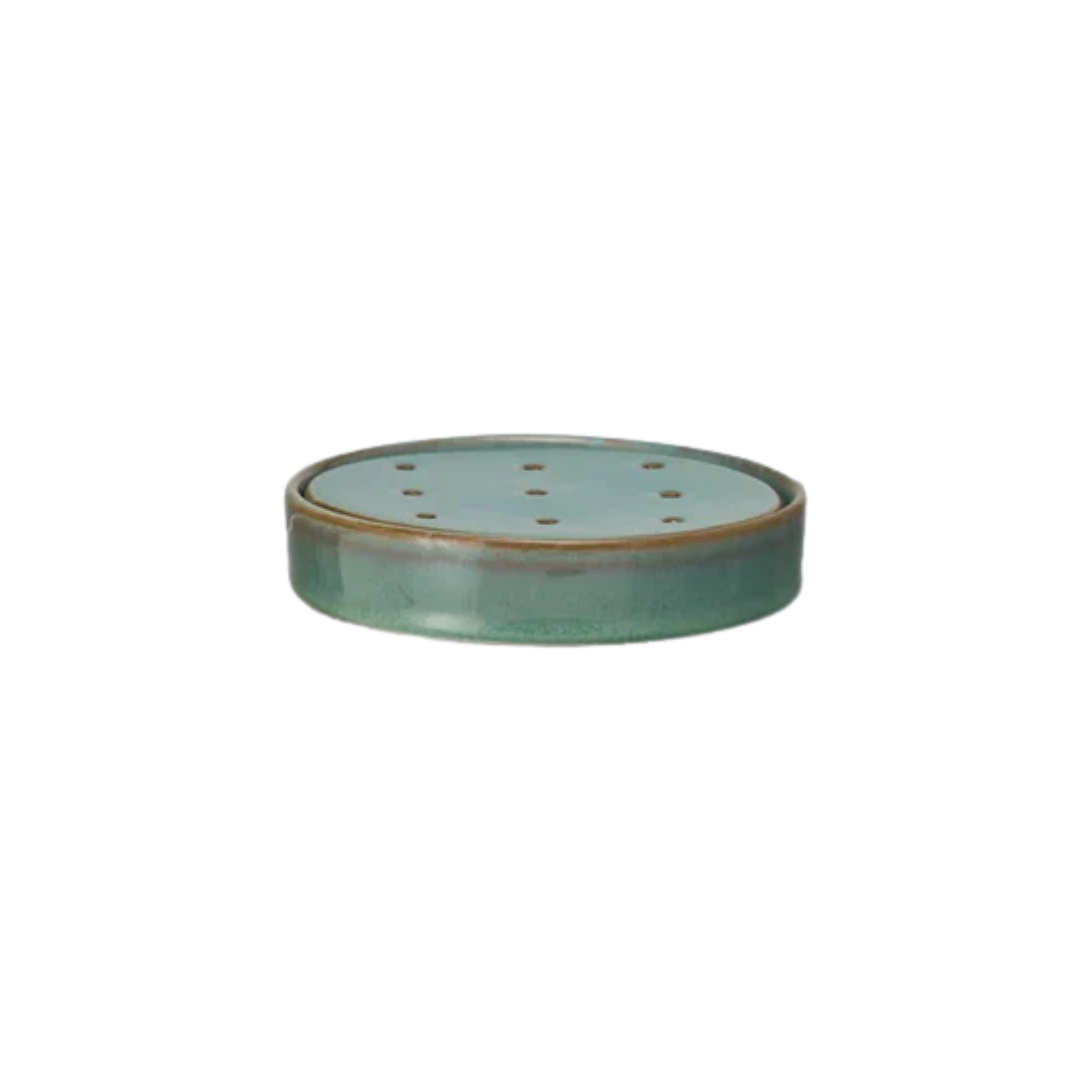 5" Rnd Stoneware Soap Dish w Removable Tray, 2 Colors